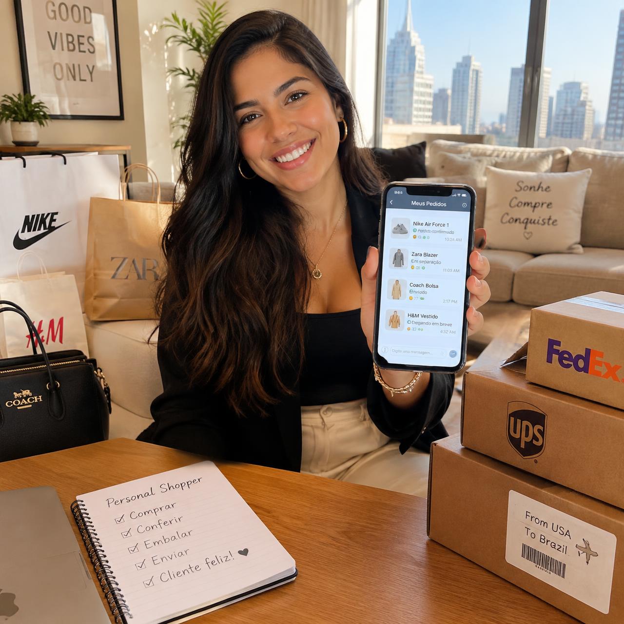Personal shopper organizando pedidos pelo celular
